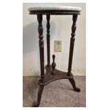 Vtg wood marble top plant stand side table.