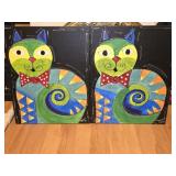 Pair of Multicolored Cat Paintings by Wanda T