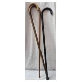 3 wooden walking sticks