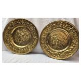 Pair of Vintage Brass Grape Pattern Wall Plates