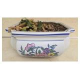 Beautiful porcelain planter with live plants