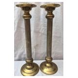 Pair of Vintage brass column candle holders