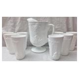 Vtg Colony Harvest milk glass tumblers & pitcher