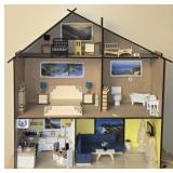 Handmade Wooden Dollhouse w Accessories