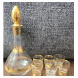 Vintage Gold and clear glass decanter set