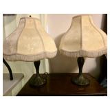 Pair of Metal lamps w Silk Shades