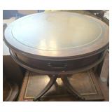 Vintage Leather like top round table with drawer