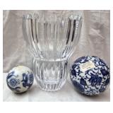 Mikasa Ice Palace Crystal Vase Blue & White Balls
