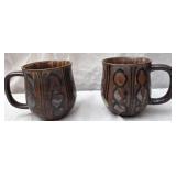 Set of brown stoneware pottery mugs