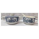blue & white ironstone sugar & creamer set