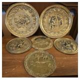 Lot of 6 vintage brass embossed wall plates
