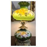 Vtg hand painted floral hurricane lamp WORKS