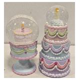 Lot of 2 Beautiful Pastel Cake Snow Globes