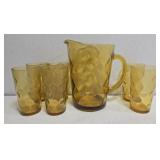 Yellow glass pitcher and cup set