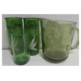 Lot of 4 green glass pitcher and cups