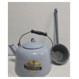 Lot of 2 vintage speckled enamel teapot