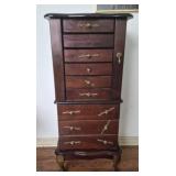 Vintage brown wood jewelry armoire