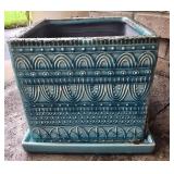 Teal colored ceramic planter