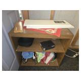 Faux wood cabinet and contents