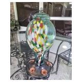 Blown glass hummingbird feeder