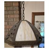 Vintage slag glass hanging lamp