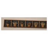 Wooden wall decor six miniature terra cotta pots