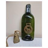 Vtg green glass flattened bottle & more