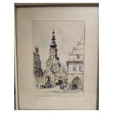 Framed vintage watercolor print of the Wï¿½rzburg