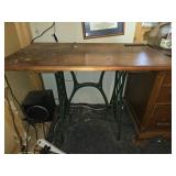 Wood Top Vintage Metal Sewing Table Base Table