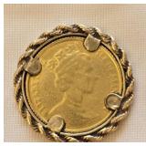 14k Yellow Gold Cat Coin Twisted Rope Edge 2g