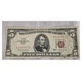 1963 Red seal five dollar note