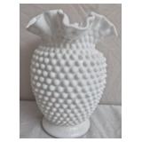 Vintage Fenton hobnail style milk glass vase