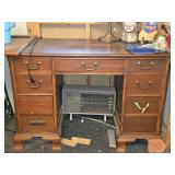 Vintage Wooden 9 Drawer Desk & Heater