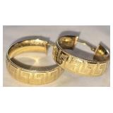 14k Yellow Gold Greek Pattern Hoop Earrings 3.4 g