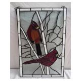 Stained Glass Window Panel of 2 Cardinals