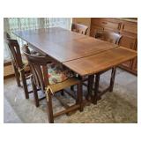 Vintage Wooden Double Drop Leaf Table & 4 Chairs
