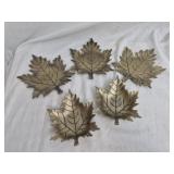 5 brass metal maple leaf dishes