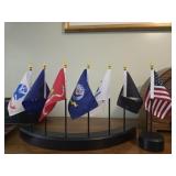 Military and USA flags with stand