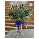 Glass vase with faux roses