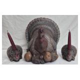 Vtg ceramic turkey centerpiece & matching candle