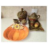 8 pcs of Ceramic Acorn Serving Set & Pumpkin Plate