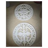 Lot of 2 white cast iron trivets