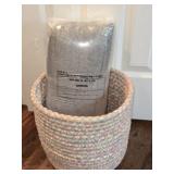 Fabric Basket & 2 Brand New Grey Cushions