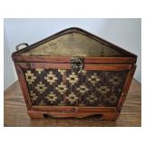 Vintage woven bamboo and rattan lidded basket