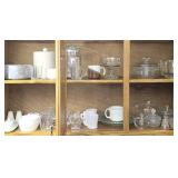 Large Cabinet Lot of Glass & Ceramic Kitchen Items