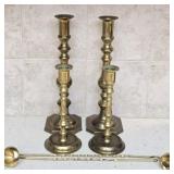 Lot of 4 Brass Candlestick Holders & Snuffers