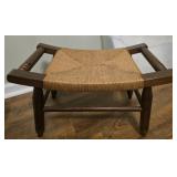 Primitive Curved Woven Rush Bench Wooden stool