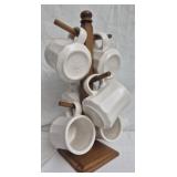 Vtg rustic wooden mug tree holder