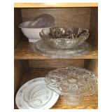 Cabinet of Crystal Platters Cake Stand Etc