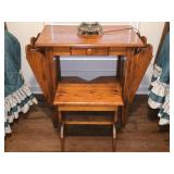 Vintage Wooden Table w Magazine Holders & Stool